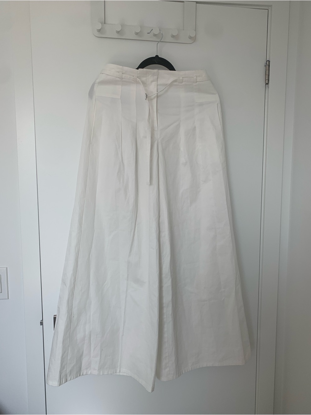 Massimo Dutti White Linen&cotton blended ultra wide-leg trousers